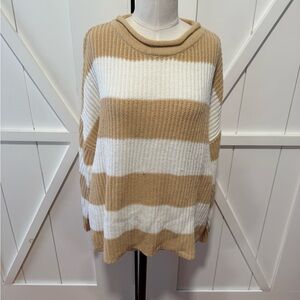 Pink Lily Cowl Neck Sweater in Tan and White